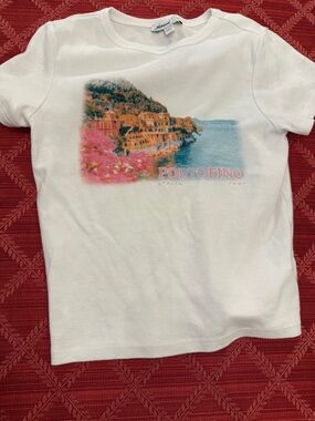 Portofino Italia Graphic Tee in White with Pastel Print - Subdued